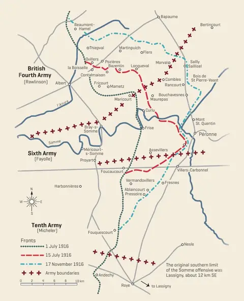 Map of French Army fronts, July November 1916.