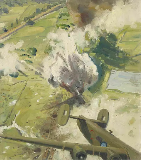 William Dargie, Liberators of 159 Squadron RAF dive-bombing railway station, Ye, Burma, 1944