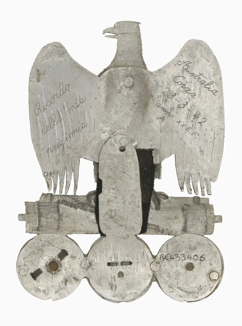 The reverse is inscribed 'Ricordo della mia prigionia (in memory of my imprisonment) / Australia Covra [sic] 23-3-42 anno XX E.F.'