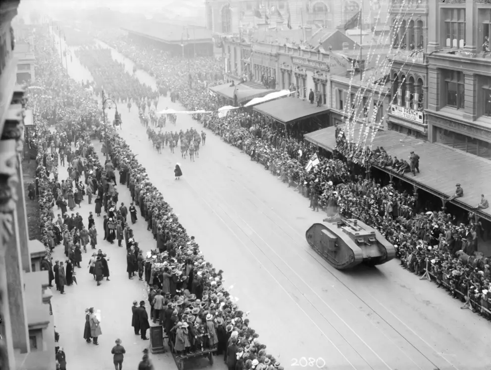 Australia’s new tank parades down Swanston Street, Melbourne