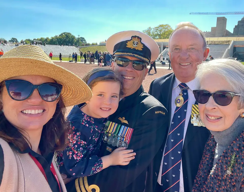 Holly and her family at the Australian War Memorial for the Anzac Day Veterans March, 2024