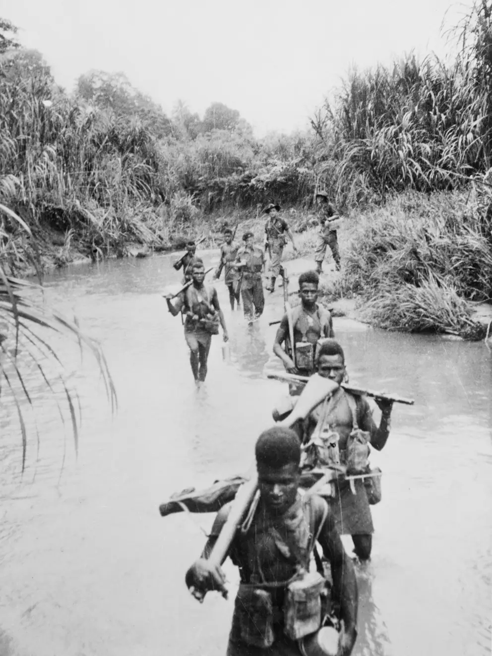 New Guinea Infantry Battalion troops on their way to attack the village of Gisananbu 1945
