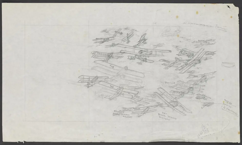 Harold Freedman, Preparatory sketch of World War I aircraft for first of History of Military Aviation murals, Australian War Memorial