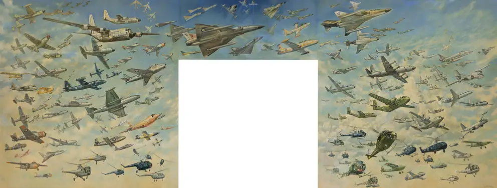 Sixth section of the mural depicting Korean and Vietnam–era aircraft.