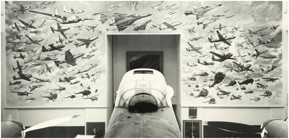 The sixth section of the mural depicting&nbsp;aircraft from 1954–1971