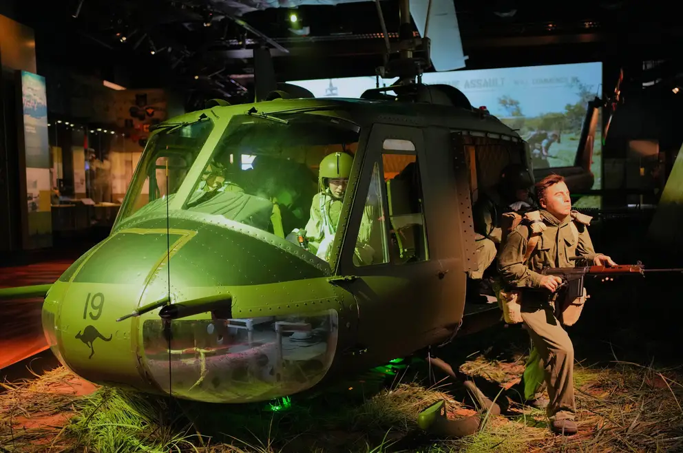 The Iroquois helicopter on display in the Vietnam gallery.