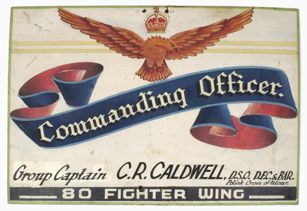 The signboard used by Caldwell while commanding 80 Fighter Wing on Morotai.