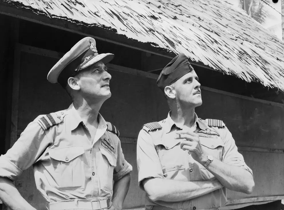 Air Commodore Arthur Cobby (left) with Clive Caldwell on Morotai in January 1945