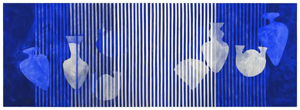 Denise Green, Blueshift (2001, synthetic polymer paint on canvas, 111 x 314 cm)